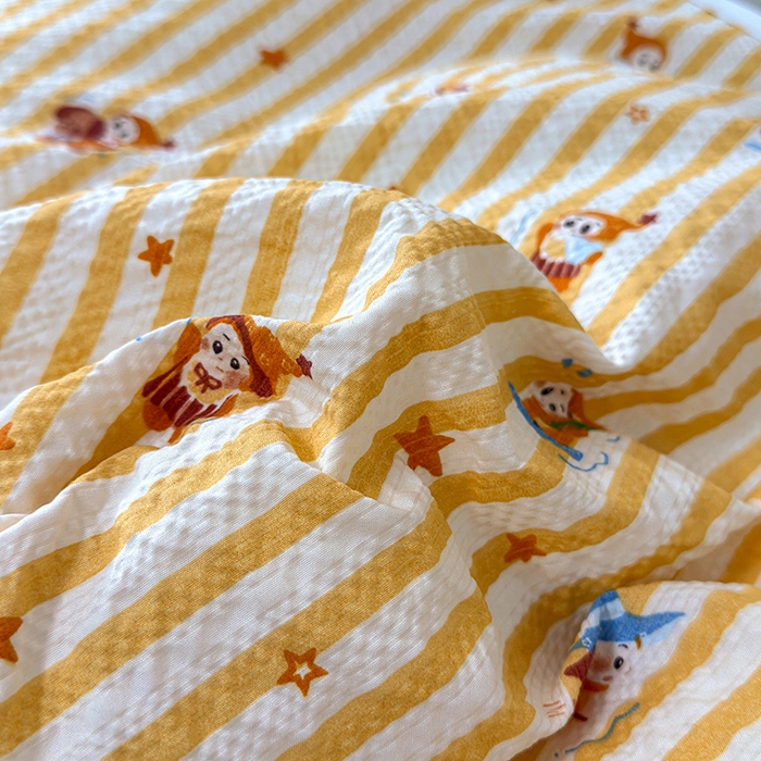 91家纺网 家纺一手货源 找家纺 栩裕纺织 2026新款云感双层纱床盖四件套 星星人-黄