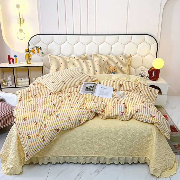 栩裕纺织 2026新款云感双层纱床盖四件套 星星人-黄