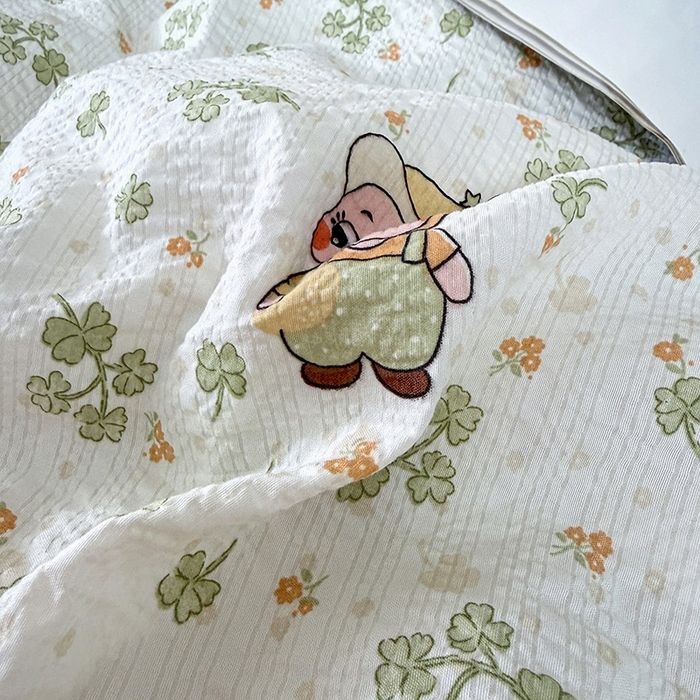 91家纺网 家纺一手货源 找家纺 栩裕纺织 2026新款云感双层纱床盖四件套 星星人-绿