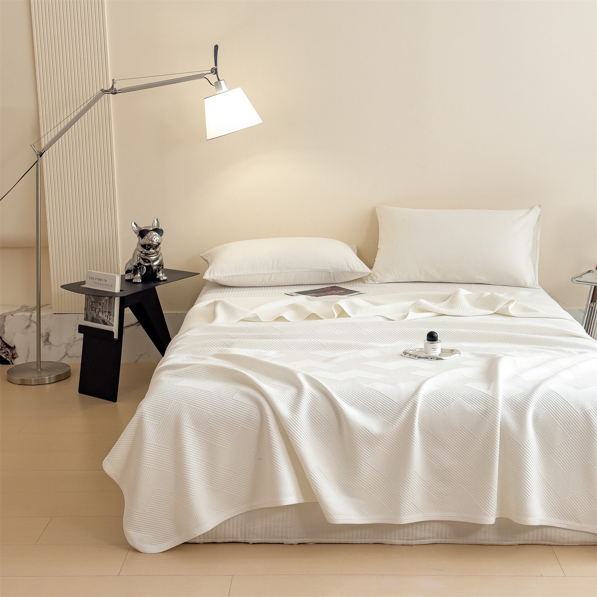 91家纺网 家纺一手货源 找家纺 布凡家居 2026新款290克全棉A类三层纱盖毯夏被午睡被 菱纹-高级白