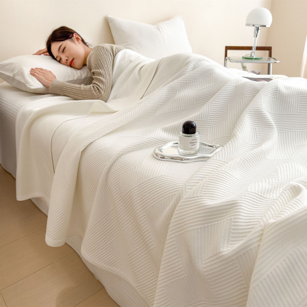 91家纺网 家纺一手货源 找家纺 布凡家居 2026新款290克全棉A类三层纱盖毯夏被午睡被 菱纹-高级白