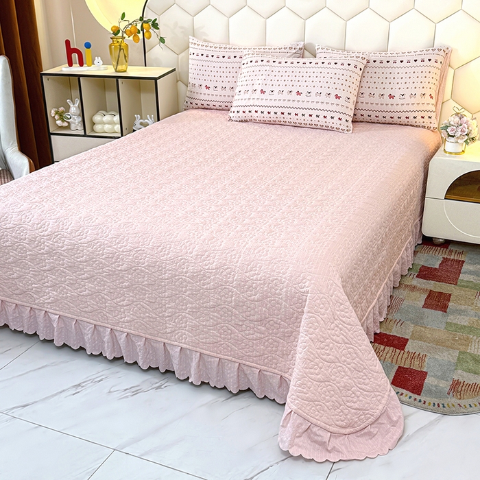 91家纺网 家纺一手货源 找家纺 栩裕纺织 2026新款云感双层纱床盖四件套 幸运马-粉