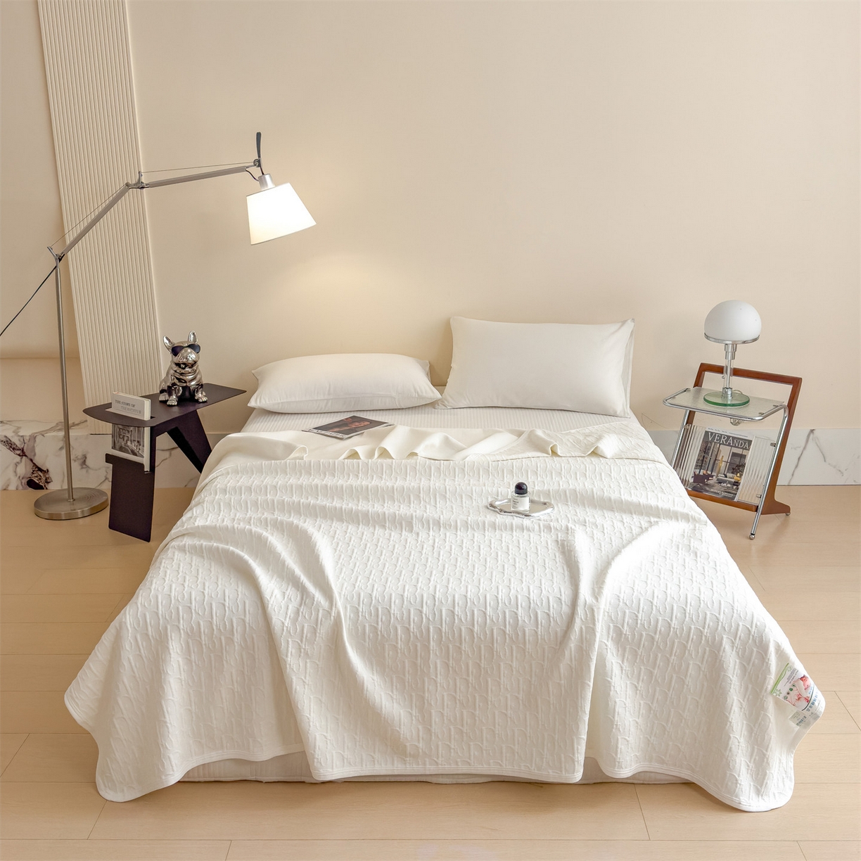 91家纺网 家纺一手货源 找家纺 布凡家居 2026新款290克全棉A类三层纱盖毯夏被午睡被 雅韵-高级白