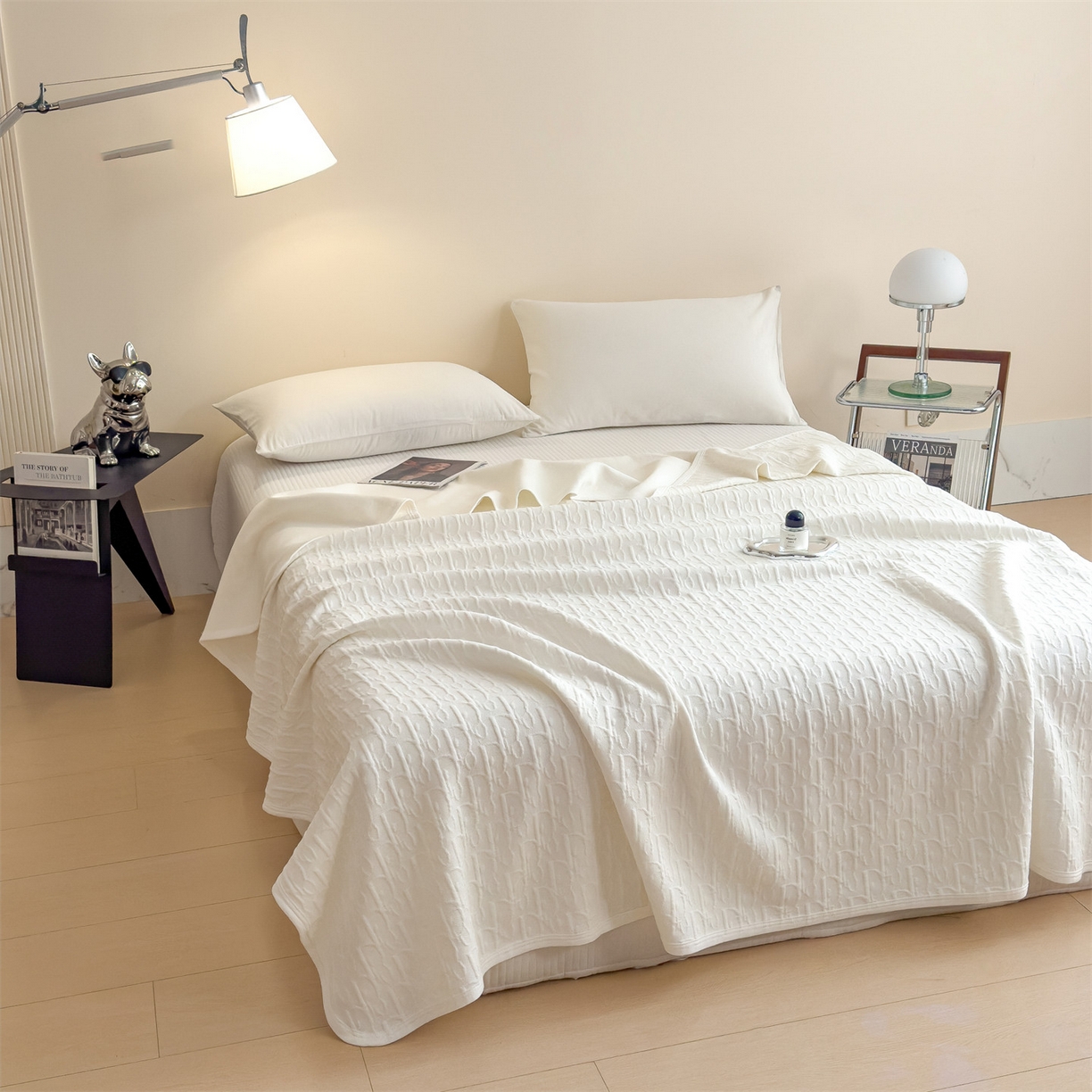 91家纺网 家纺一手货源 找家纺 布凡家居 2026新款290克全棉A类三层纱盖毯夏被午睡被 雅韵-高级白