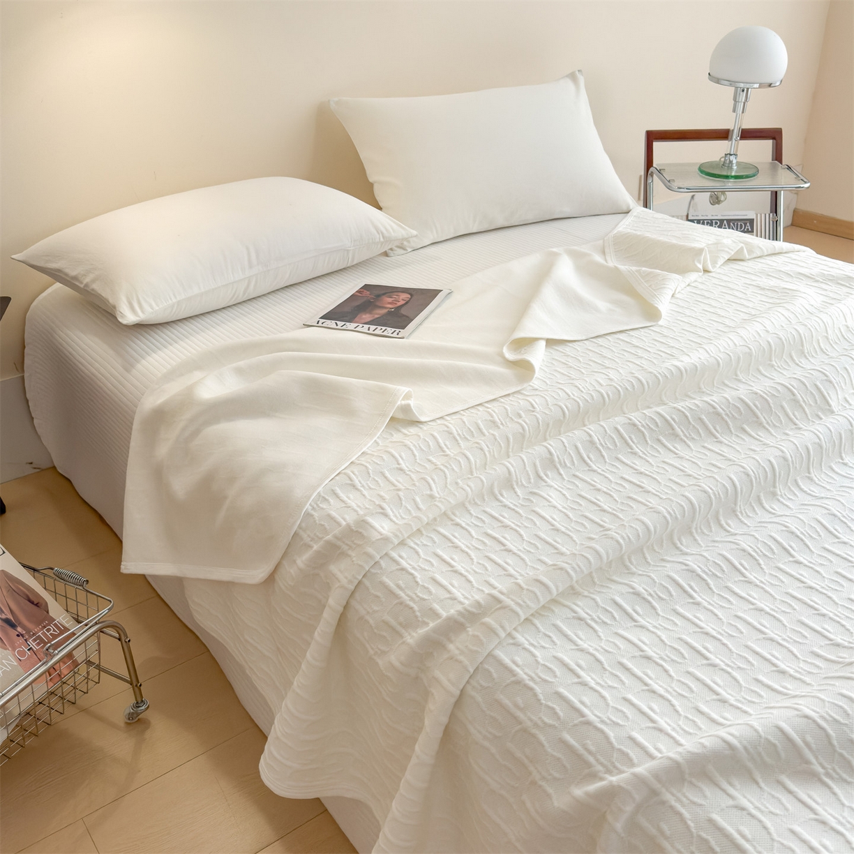 91家纺网 家纺一手货源 找家纺 布凡家居 2026新款290克全棉A类三层纱盖毯夏被午睡被 雅韵-高级白