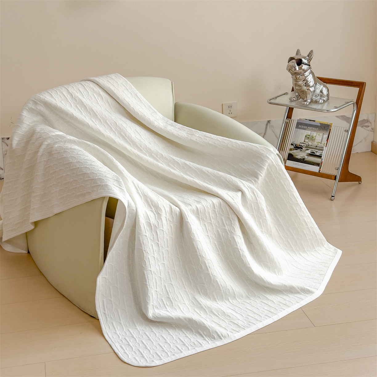 91家纺网 家纺一手货源 找家纺 布凡家居 2026新款290克全棉A类三层纱盖毯夏被午睡被 雅韵-高级白