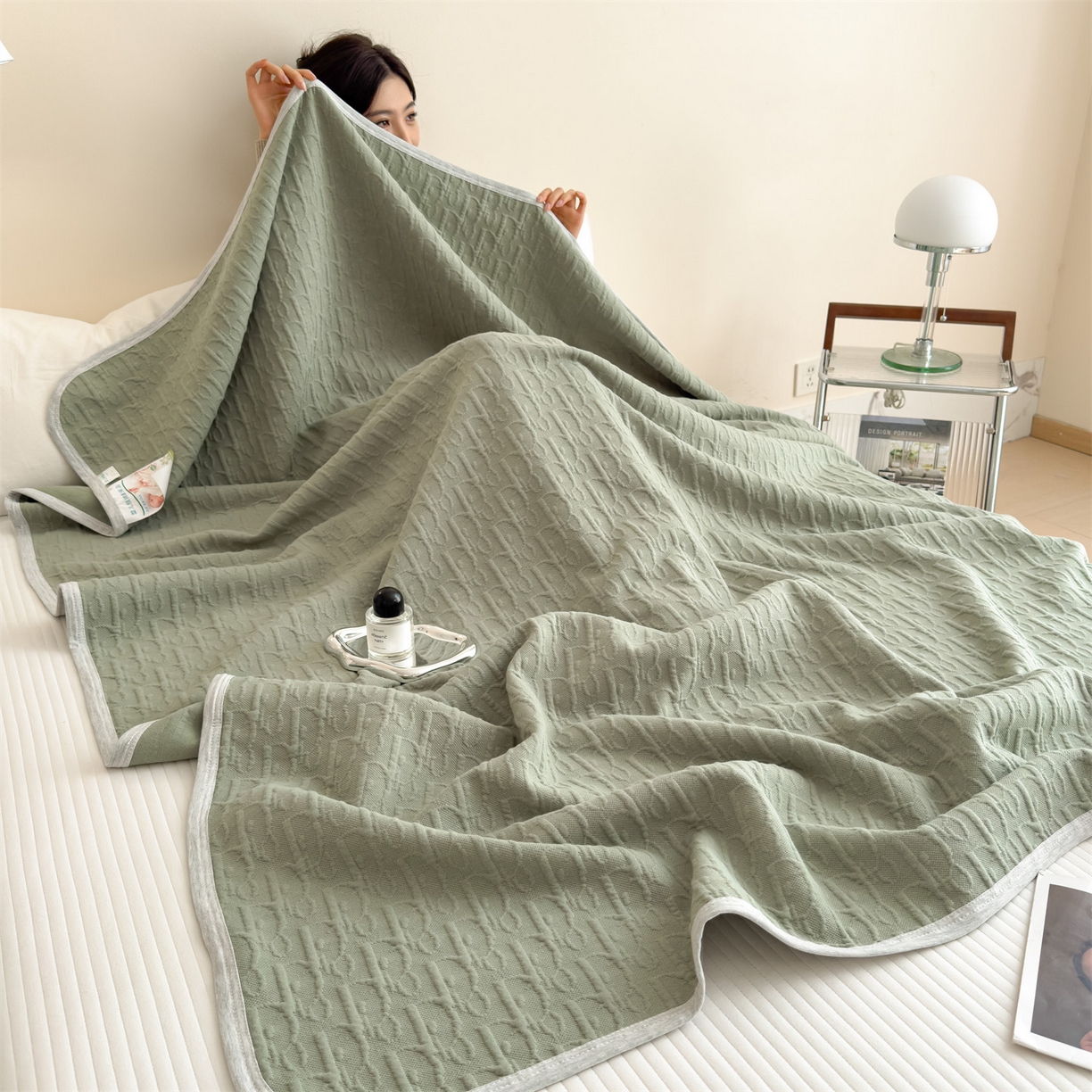 91家纺网 家纺一手货源 找家纺 布凡家居 2026新款290克全棉A类三层纱盖毯夏被午睡被 雅韵-水果绿