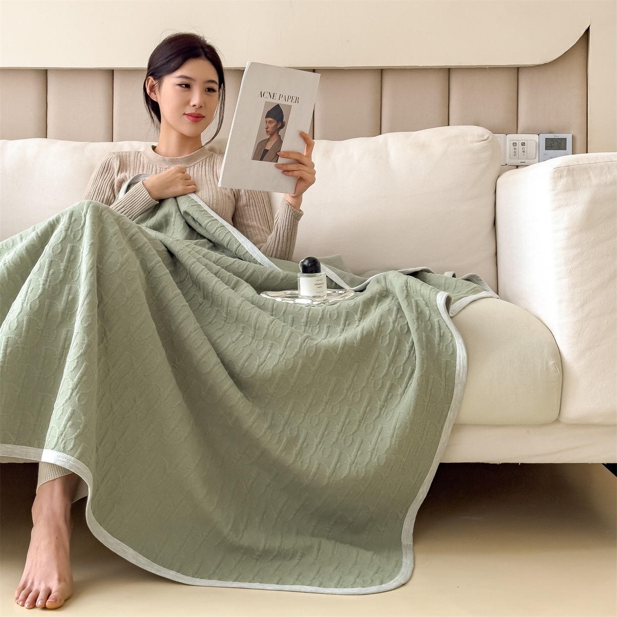 91家纺网 家纺一手货源 找家纺 布凡家居 2026新款290克全棉A类三层纱盖毯夏被午睡被 雅韵-水果绿