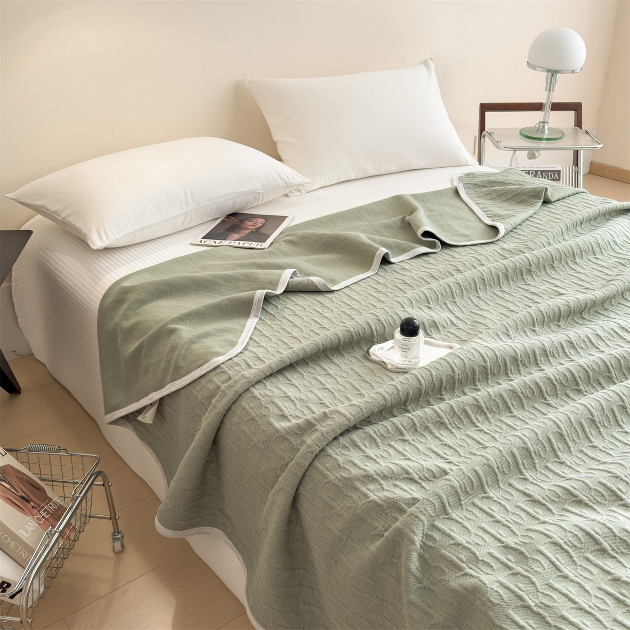 91家纺网 家纺一手货源 找家纺 布凡家居 2026新款290克全棉A类三层纱盖毯夏被午睡被 雅韵-水果绿