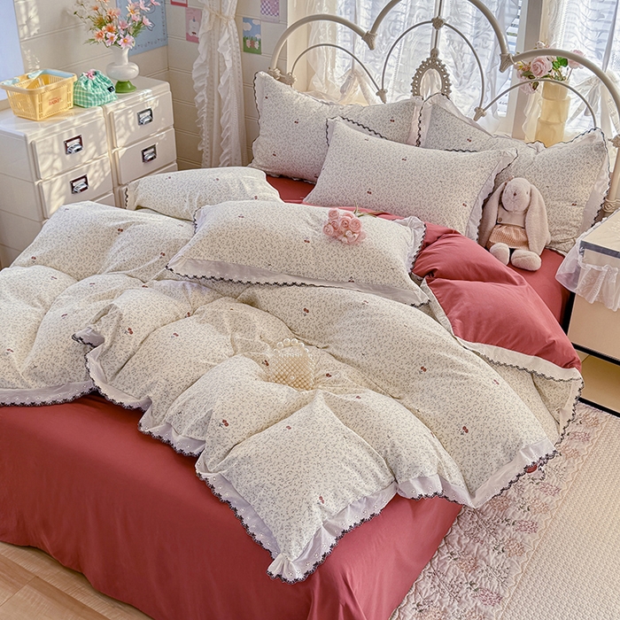 91家纺网 家纺一手货源 找家纺 沐珩家纺 2026新款古法水洗仿棉云感棉印花单枕套 古法-春野樱红