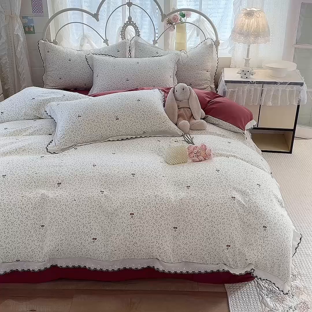 91家纺网 家纺一手货源 找家纺 沐珩家纺 2026新款古法水洗仿棉云感棉印花单枕套 古法-春野樱红