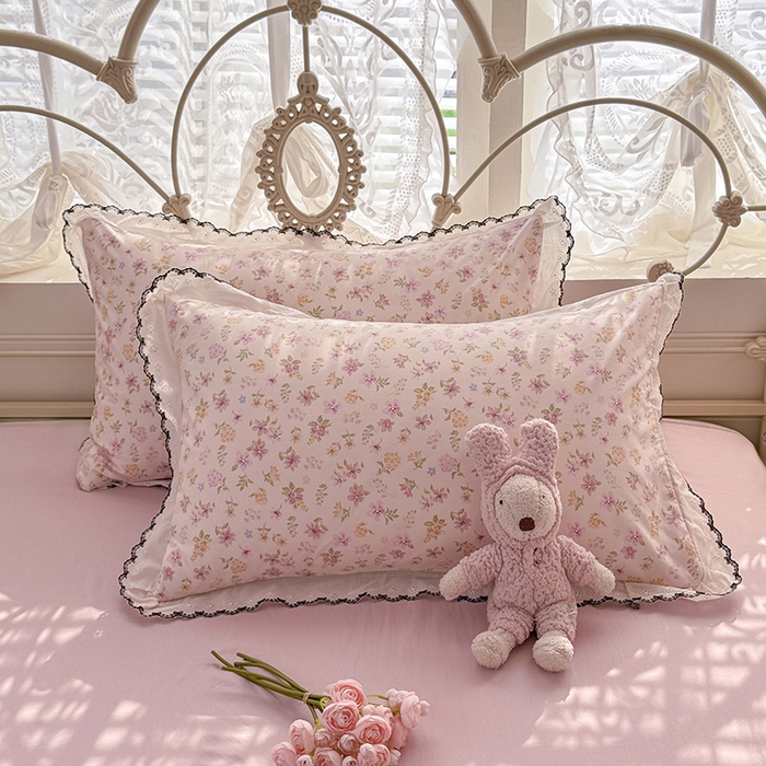 91家纺网 家纺一手货源 找家纺 沐珩家纺 2026新款古法水洗仿棉云感棉印花单枕套 古法-粉漾