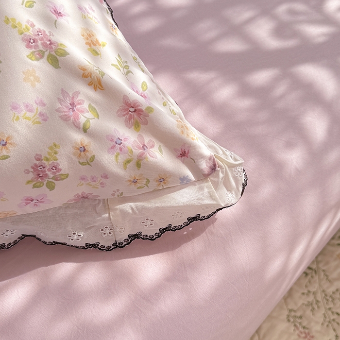 91家纺网 家纺一手货源 找家纺 沐珩家纺 2026新款古法水洗仿棉云感棉印花单枕套 古法-粉漾