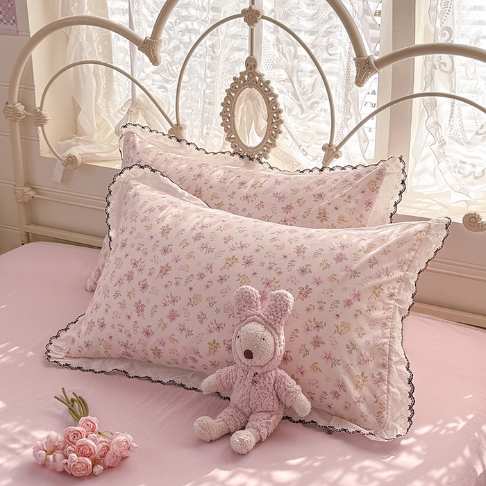 91家纺网 家纺一手货源 找家纺 沐珩家纺 2026新款古法水洗仿棉云感棉印花单枕套 古法-粉漾