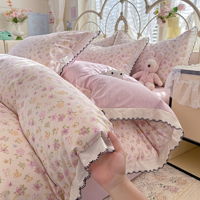 91家纺网 家纺一手货源 找家纺 沐珩家纺 2026新款古法水洗仿棉云感棉印花单枕套 古法-粉漾