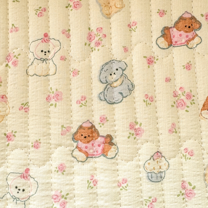 91家纺网 家纺一手货源 找家纺 2026新款云感双层纱印花夹棉床盖 小萌宠