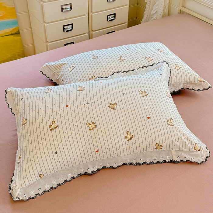 沐珩家纺 2026新款古法水洗仿棉云感棉印花单枕套 古法-木马乐园