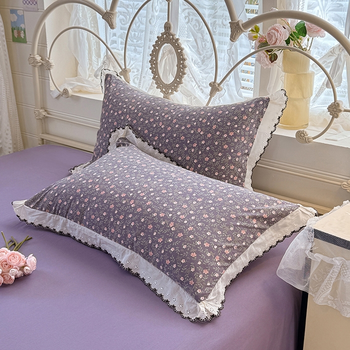 91家纺网 家纺一手货源 找家纺 沐珩家纺 2026新款古法水洗仿棉云感棉印花单枕套 古法-紫藤漫想