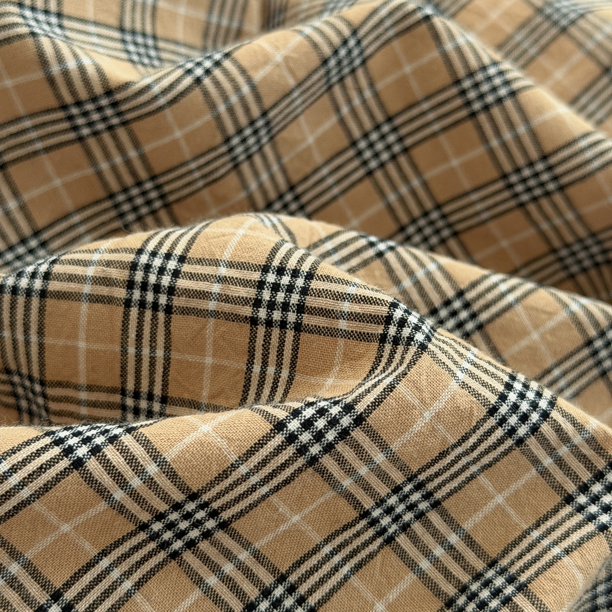 91家纺网 家纺一手货源 找家纺 玖弘家居 2026新款全棉色织水洗棉人字纹格子混搭四件套系列 燕麦+巧克力棕