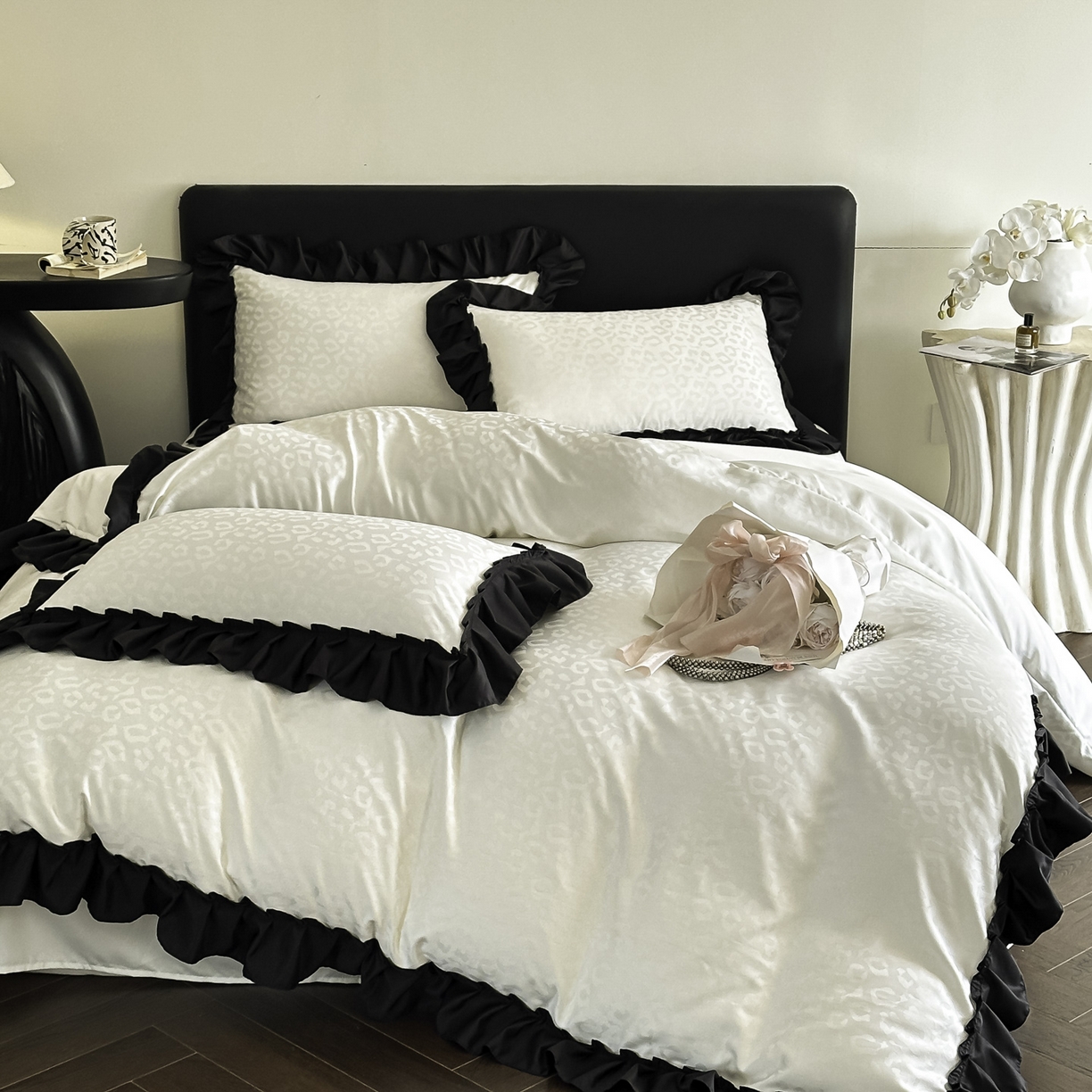 91家纺网 家纺一手货源 找家纺 ab家纺 2026新款真丝提花四件套 奶油白