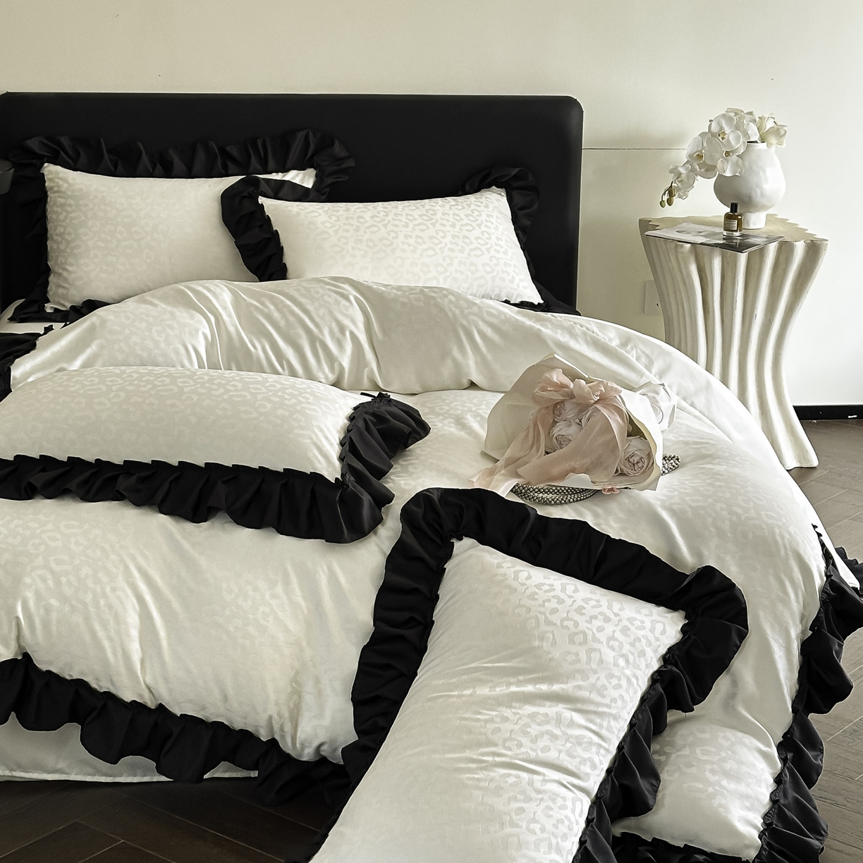 91家纺网 家纺一手货源 找家纺 ab家纺 2026新款真丝提花四件套 奶油白