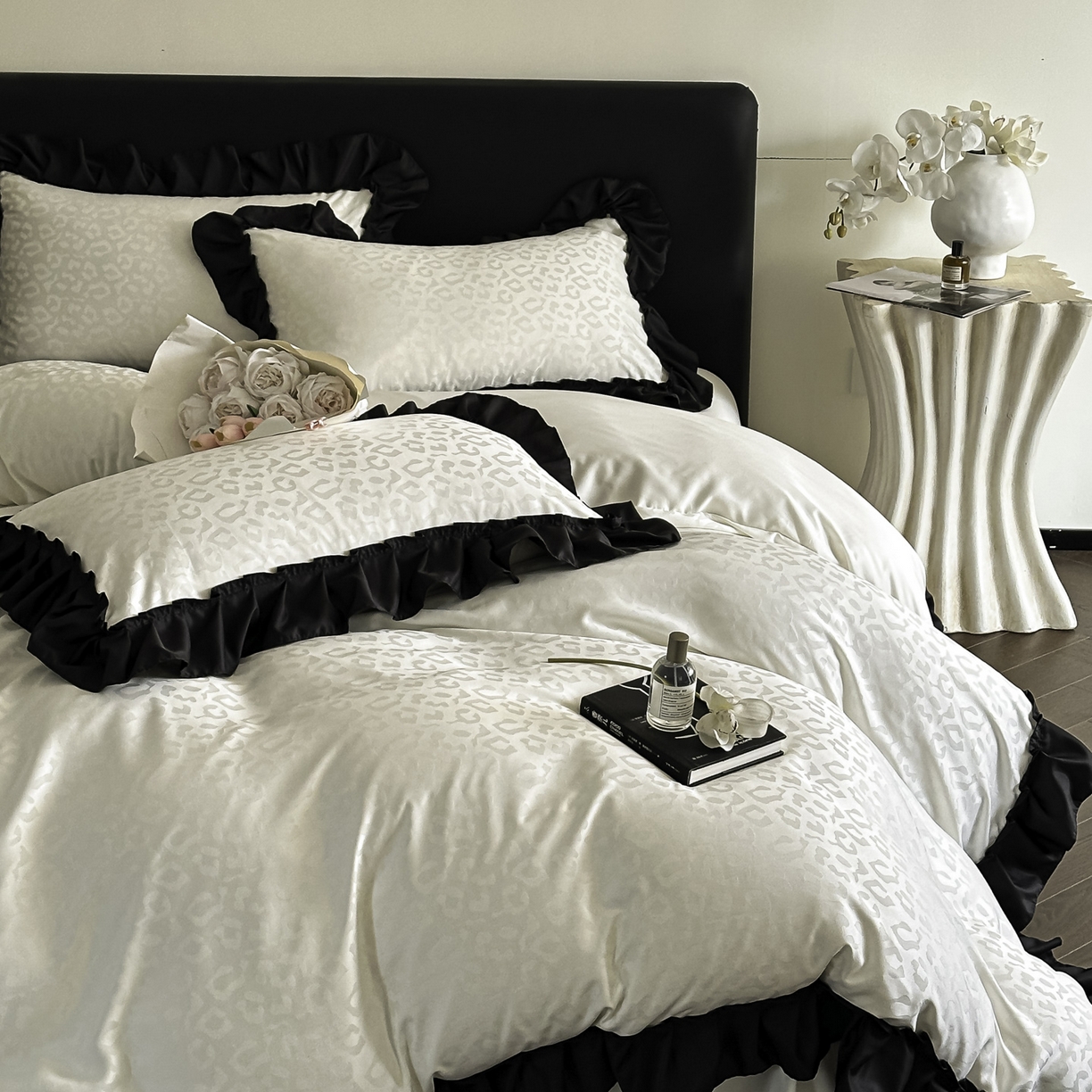 91家纺网 家纺一手货源 找家纺 ab家纺 2026新款真丝提花四件套 奶油白