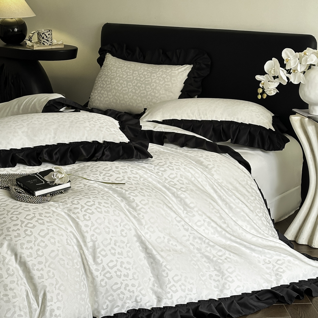 91家纺网 家纺一手货源 找家纺 ab家纺 2026新款真丝提花四件套 奶油白