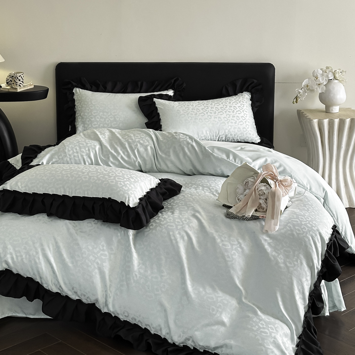 91家纺网 家纺一手货源 找家纺 ab家纺 2026新款真丝提花四件套 水绿