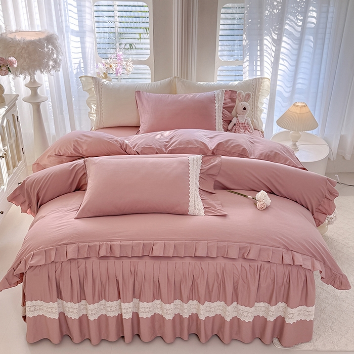 91家纺网 家纺一手货源 找家纺 （总）美达家纺 2026新款纯色13372全棉床裙法式镂空庄园风四件套