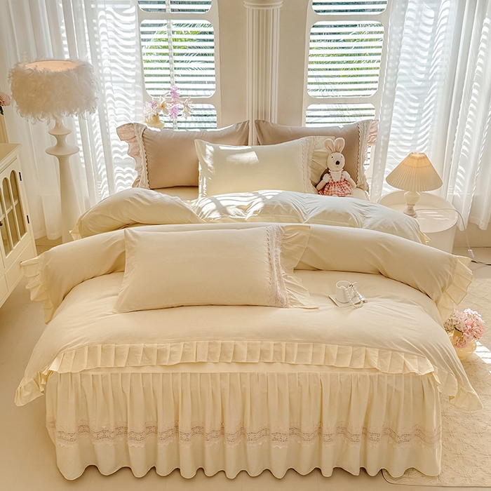 91家纺网 家纺一手货源 找家纺 （总）美达家纺 2026新款纯色13372全棉床裙法式镂空庄园风四件套