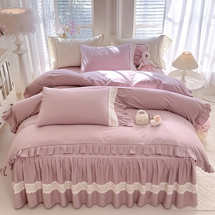 91家纺网 家纺一手货源 找家纺 （总）美达家纺 2026新款纯色13372全棉床裙法式镂空庄园风四件套