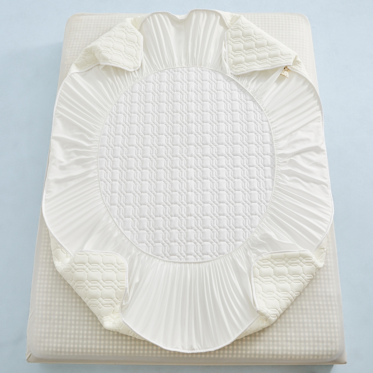 91家纺网 家纺一手货源 找家纺 女子家纺 2026新款大豆纤维深睡床笠 天际白