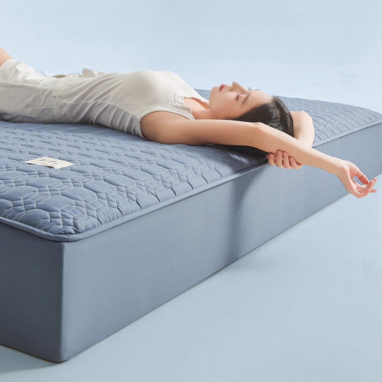 91家纺网 家纺一手货源 找家纺 女子家纺 2026新款大豆纤维深睡床笠 静海蓝