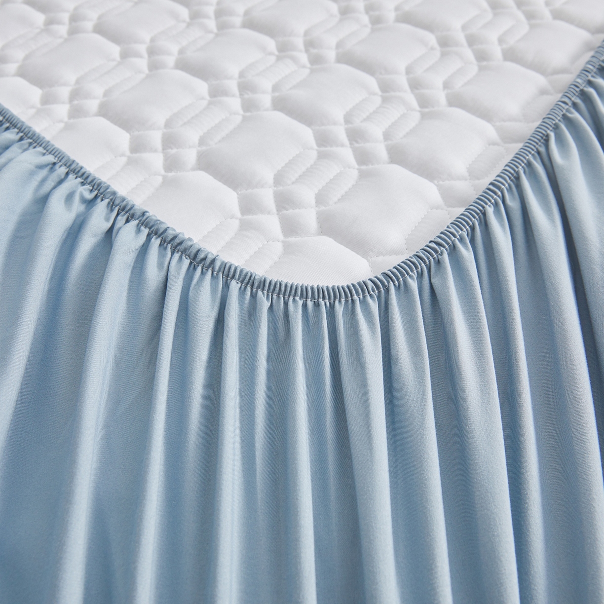 91家纺网 家纺一手货源 找家纺 女子家纺 2026新款大豆纤维深睡床笠 秋波蓝