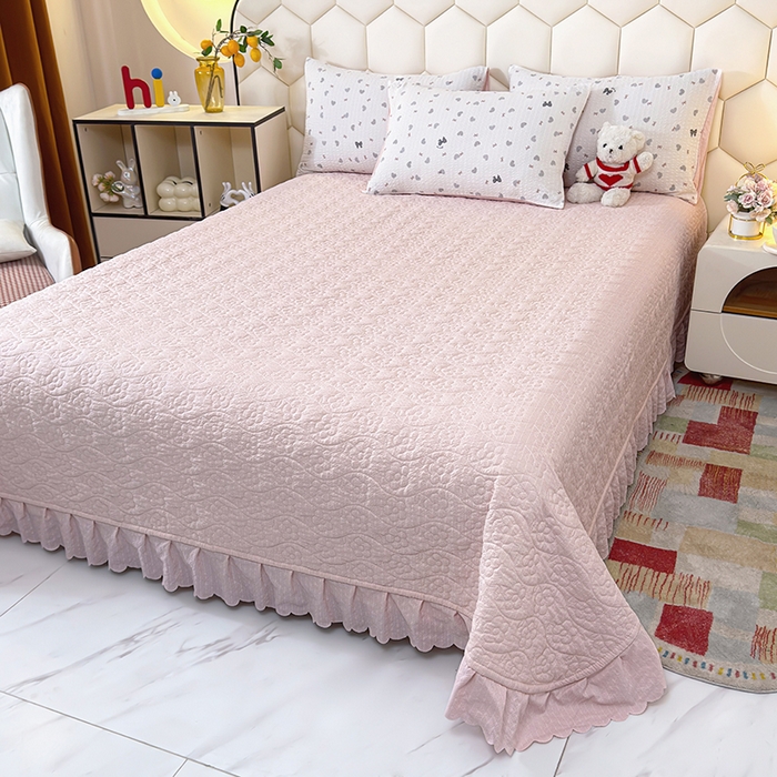 91家纺网 家纺一手货源 找家纺 凤杰家纺 2026新款云感双层纱床盖四件套 爱心