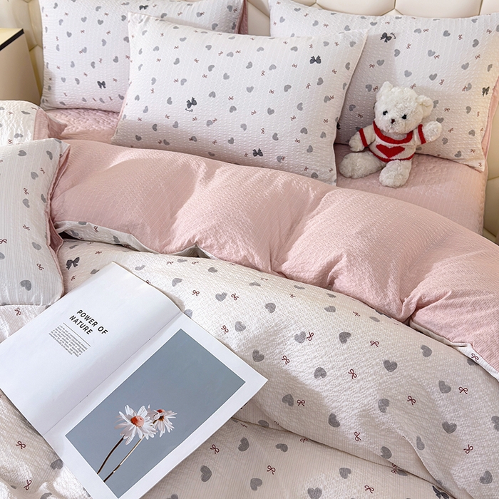 91家纺网 家纺一手货源 找家纺 凤杰家纺 2026新款云感双层纱床盖四件套 爱心