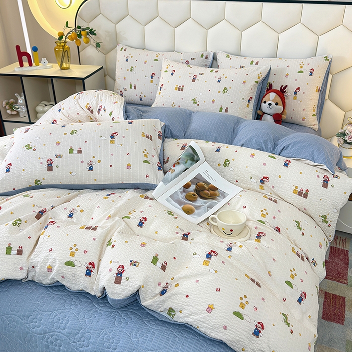 91家纺网 家纺一手货源 找家纺 凤杰家纺 2026新款云感双层纱床盖四件套 百变马力