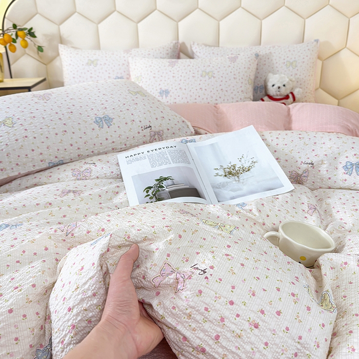 91家纺网 家纺一手货源 找家纺 凤杰家纺 2026新款云感双层纱床盖四件套 半糖少女