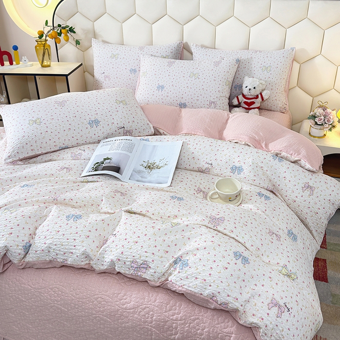 91家纺网 家纺一手货源 找家纺 凤杰家纺 2026新款云感双层纱床盖四件套 半糖少女