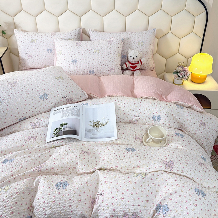 91家纺网 家纺一手货源 找家纺 凤杰家纺 2026新款云感双层纱床盖四件套 半糖少女