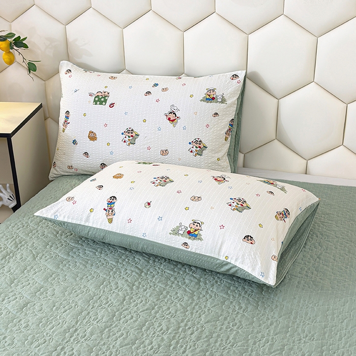 91家纺网 家纺一手货源 找家纺 凤杰家纺 2026新款云感双层纱床盖四件套 欢乐小新