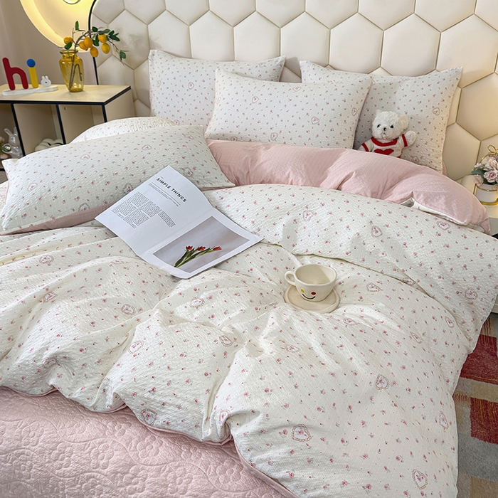 91家纺网 家纺一手货源 找家纺 凤杰家纺 2026新款云感双层纱床盖四件套 恋爱曲