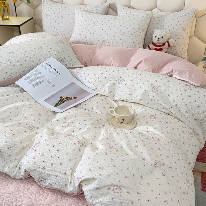 91家纺网 家纺一手货源 找家纺 凤杰家纺 2026新款云感双层纱床盖四件套 恋爱曲