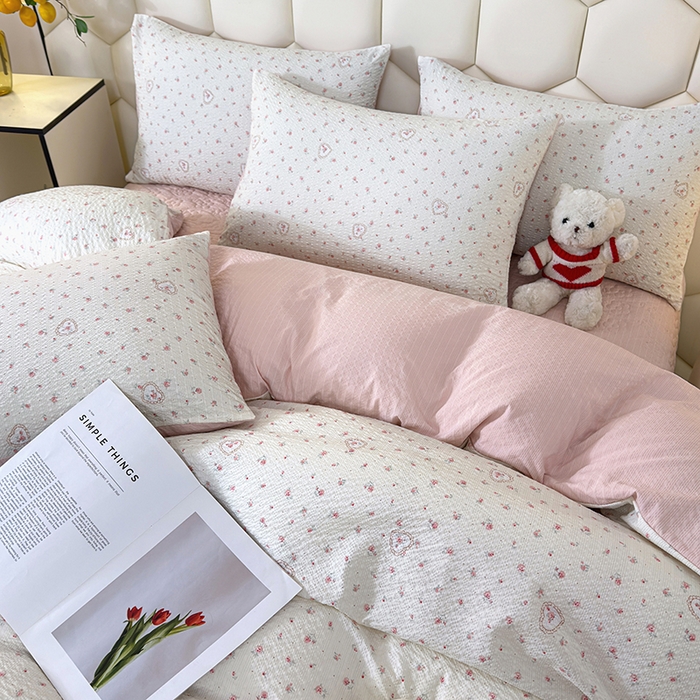 91家纺网 家纺一手货源 找家纺 凤杰家纺 2026新款云感双层纱床盖四件套 恋爱曲