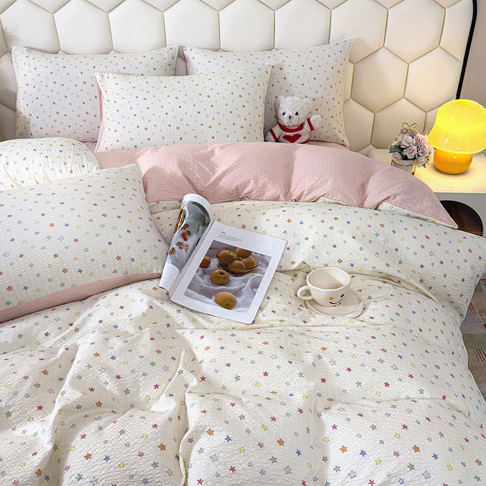 91家纺网 家纺一手货源 找家纺 凤杰家纺 2026新款云感双层纱床盖四件套 满天星