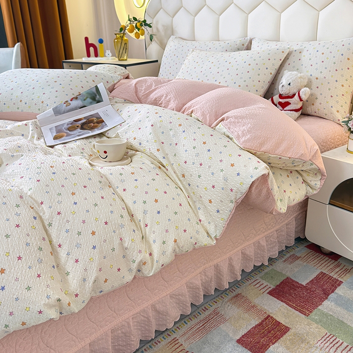 91家纺网 家纺一手货源 找家纺 凤杰家纺 2026新款云感双层纱床盖四件套 满天星