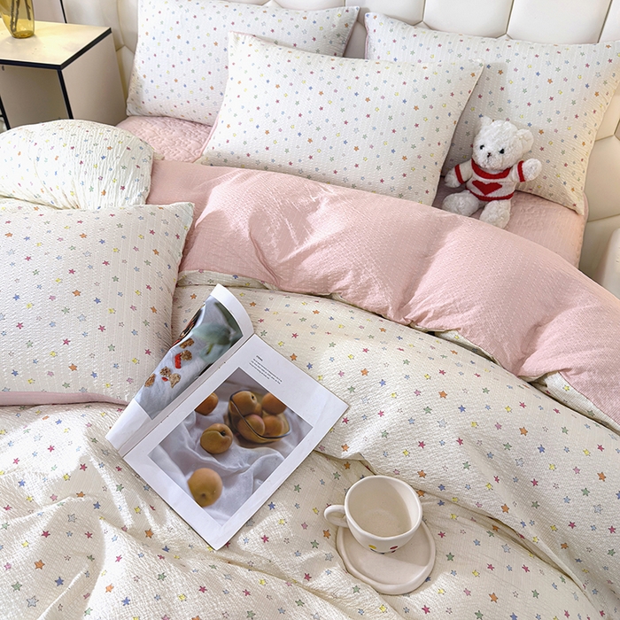 91家纺网 家纺一手货源 找家纺 凤杰家纺 2026新款云感双层纱床盖四件套 满天星