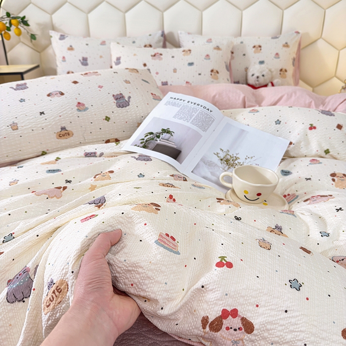 91家纺网 家纺一手货源 找家纺 凤杰家纺 2026新款云感双层纱床盖四件套 萌宠