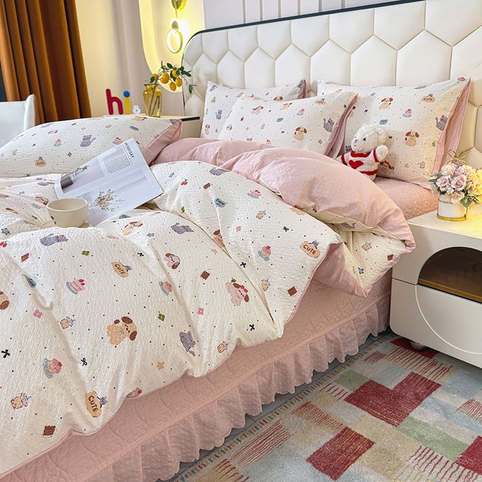 91家纺网 家纺一手货源 找家纺 凤杰家纺 2026新款云感双层纱床盖四件套 萌宠