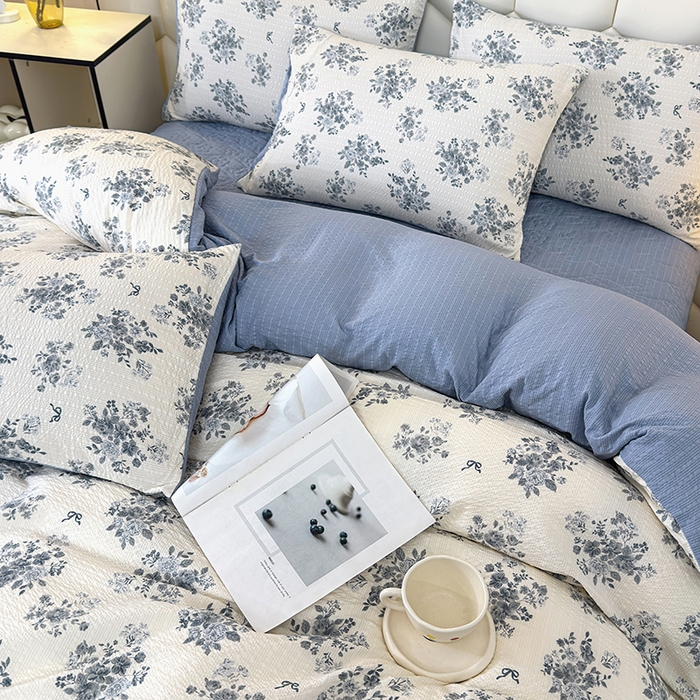 91家纺网 家纺一手货源 找家纺 凤杰家纺 2026新款云感双层纱床盖四件套 沐颜